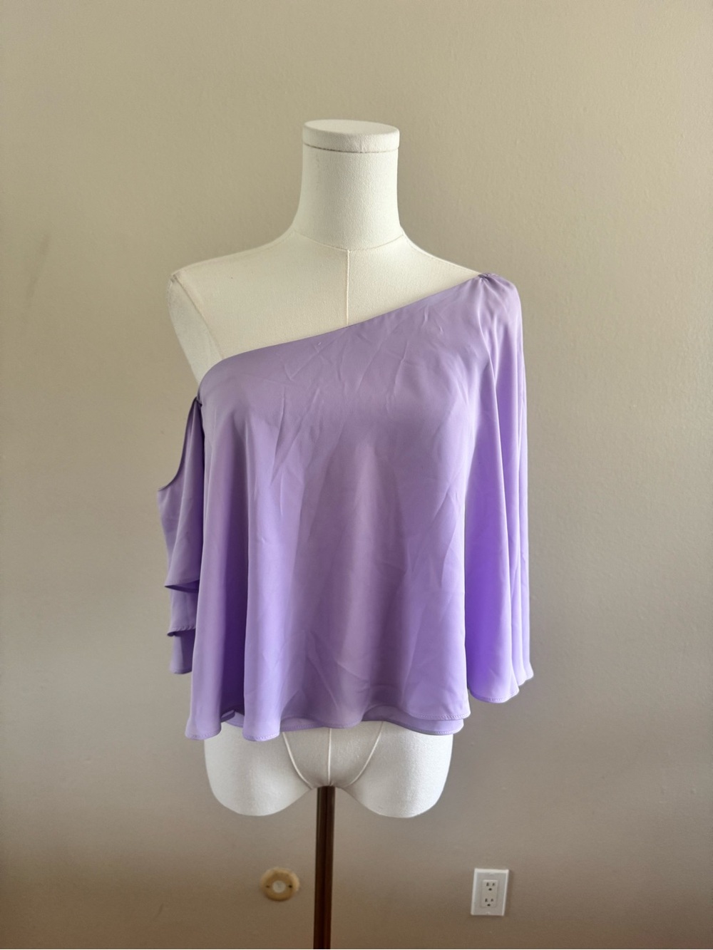 Amanda Uprichard One-Shoulder Lavender Flutter Sleeve Blouse